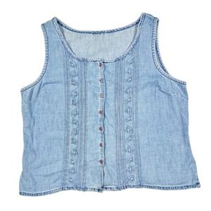 Vintage 90’s Denim Embroidered Button Down Sleeveless Top